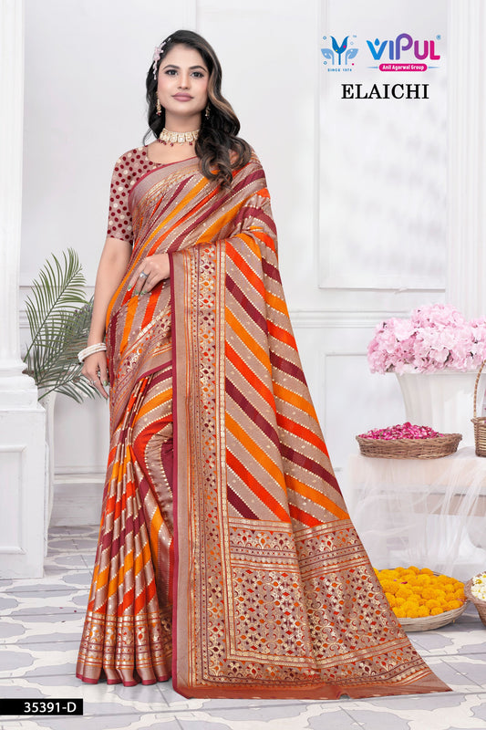 35391-D Orange Elaichi Vipul Brasso Sarees