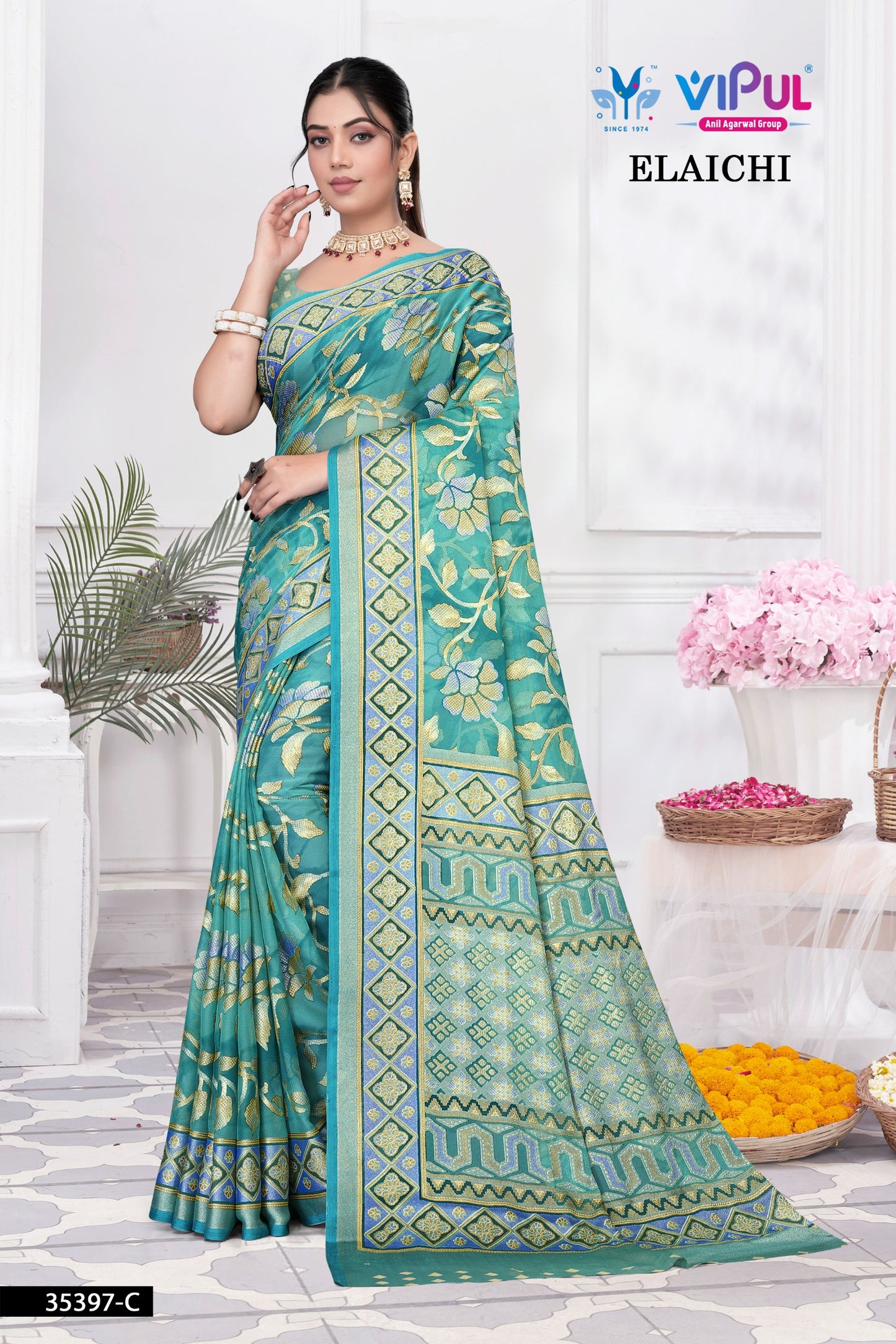 35397-C Aelaichi Vipul Brasso Sarees