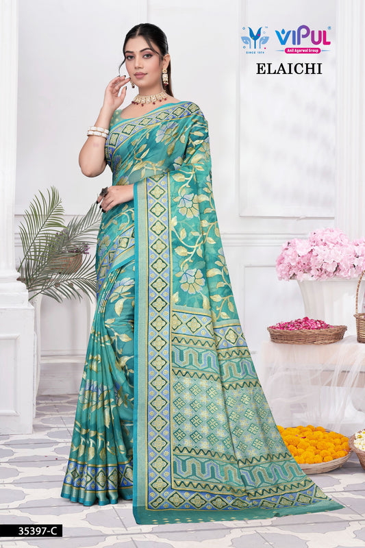 35397-C Aelaichi Vipul Brasso Sarees