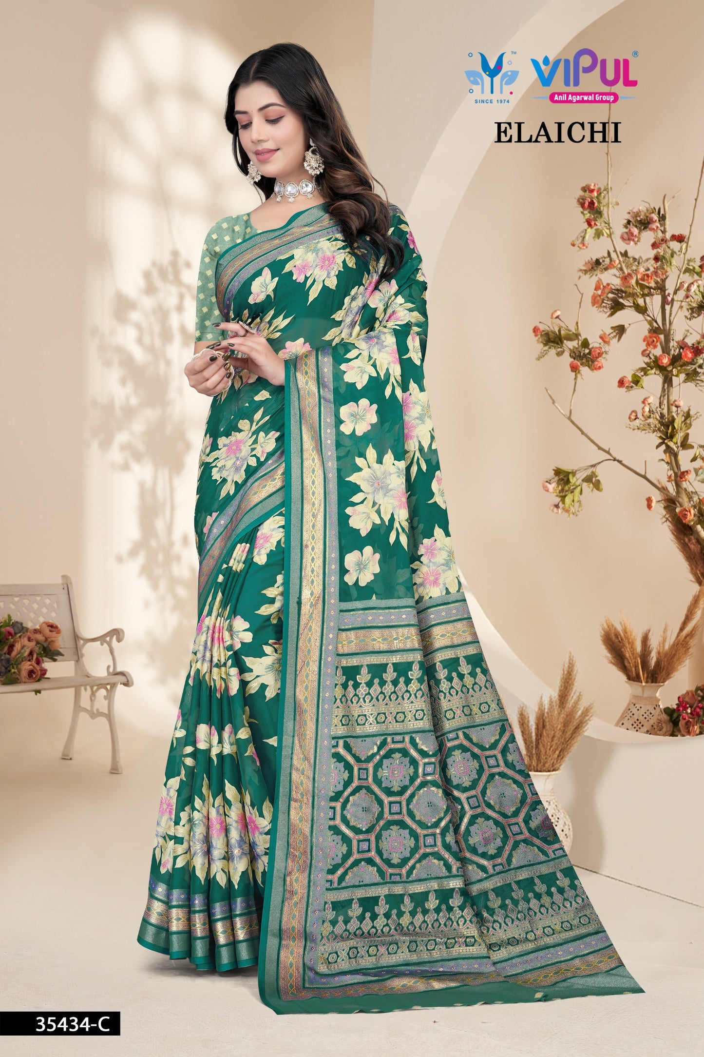 35434-C Elaichi Vipul Brasso Sarees