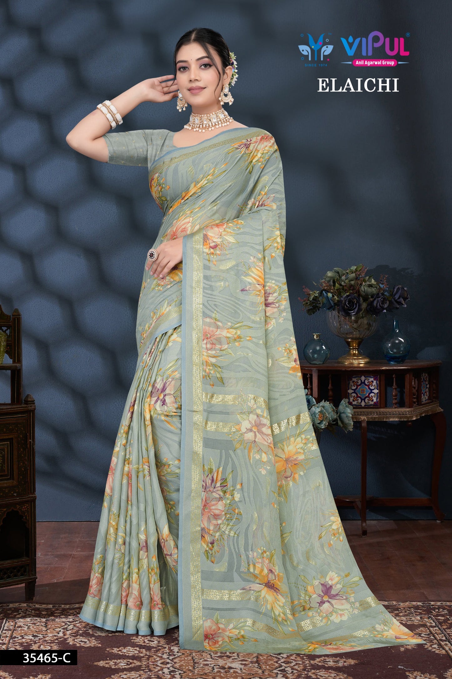 35465-C Elaichi Vipul Brasso Sarees