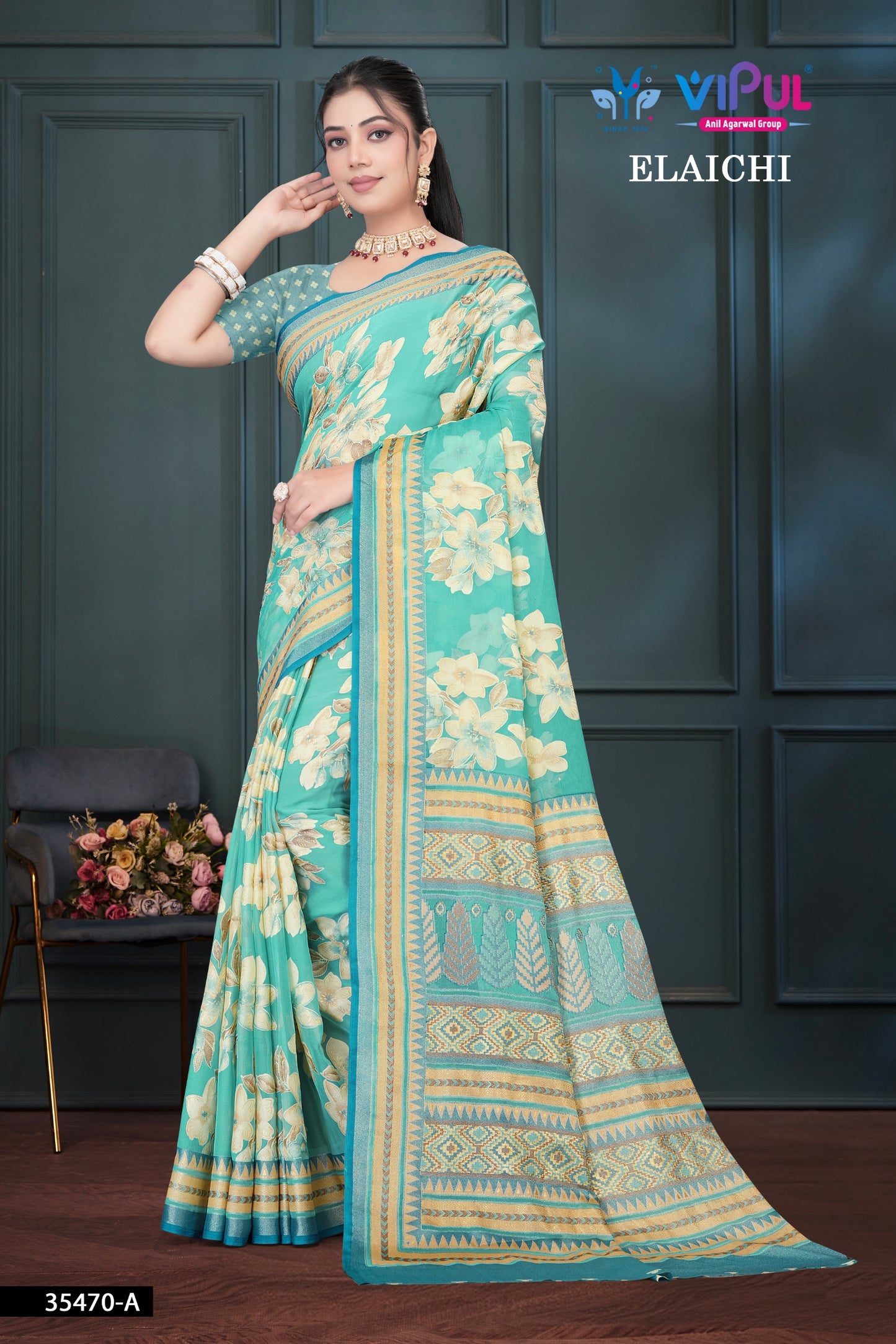 35470-A Elaichi Rama Vipul Brasso Sarees