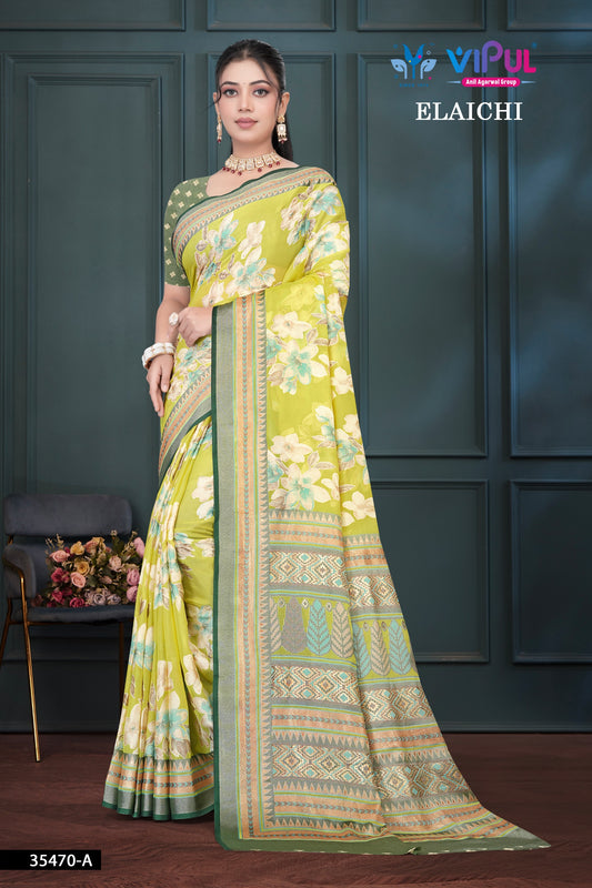 35470-A Elaichi Yellow Vipul Brasso Sarees