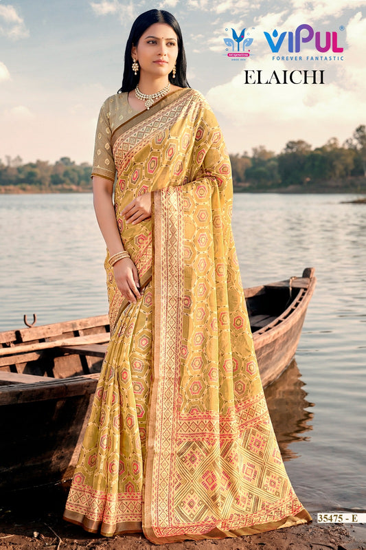 35475-E Elaichi Vipul Brasso Sarees