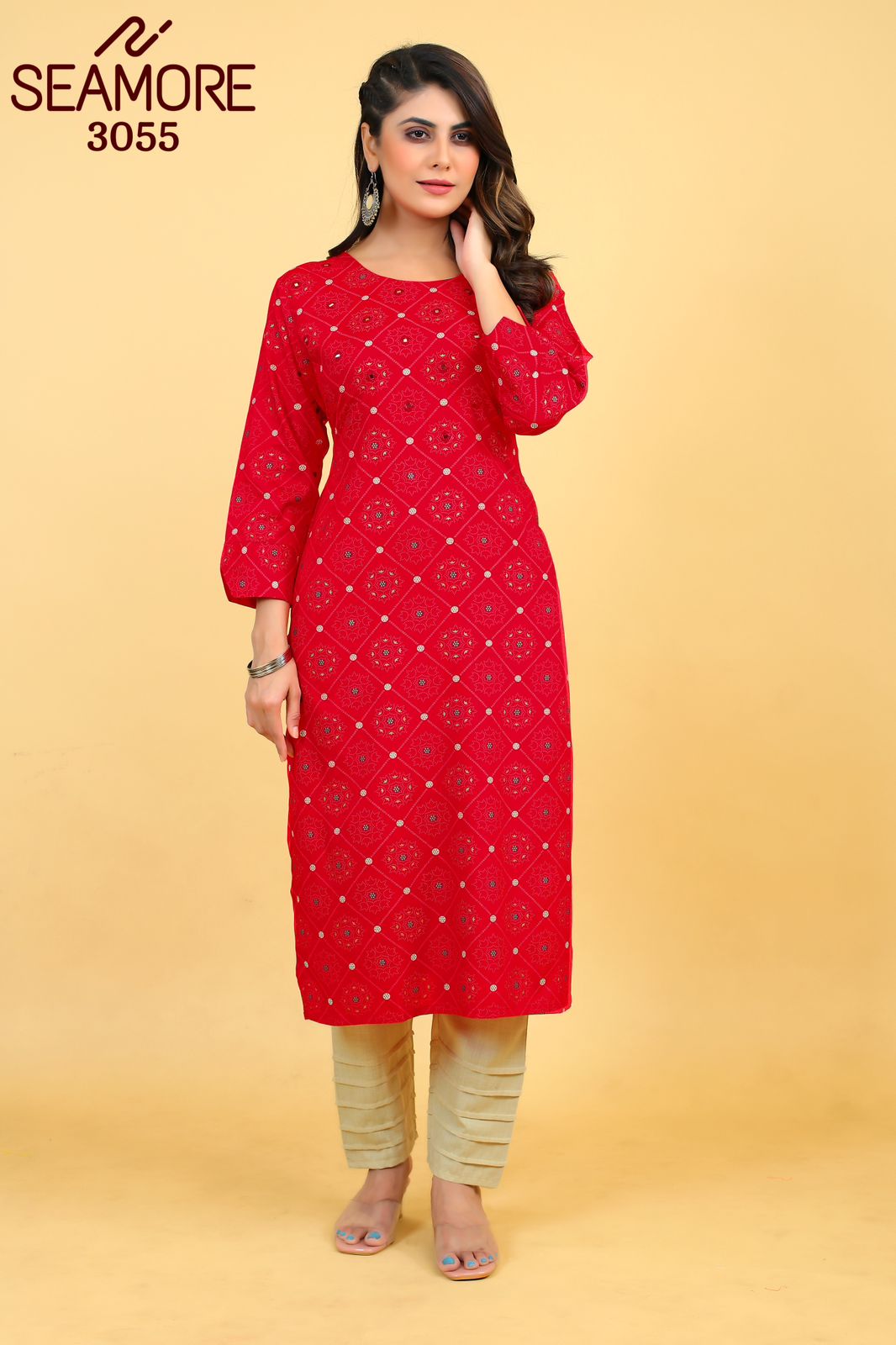 3055 Red Seamore Kurti