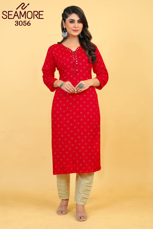3056 Red Seamore Kurti