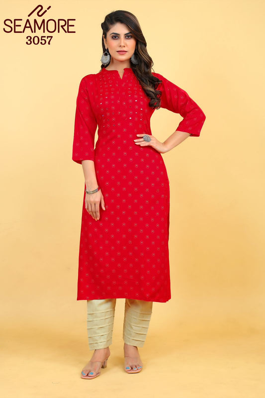 3057 Red Seamore Kurti