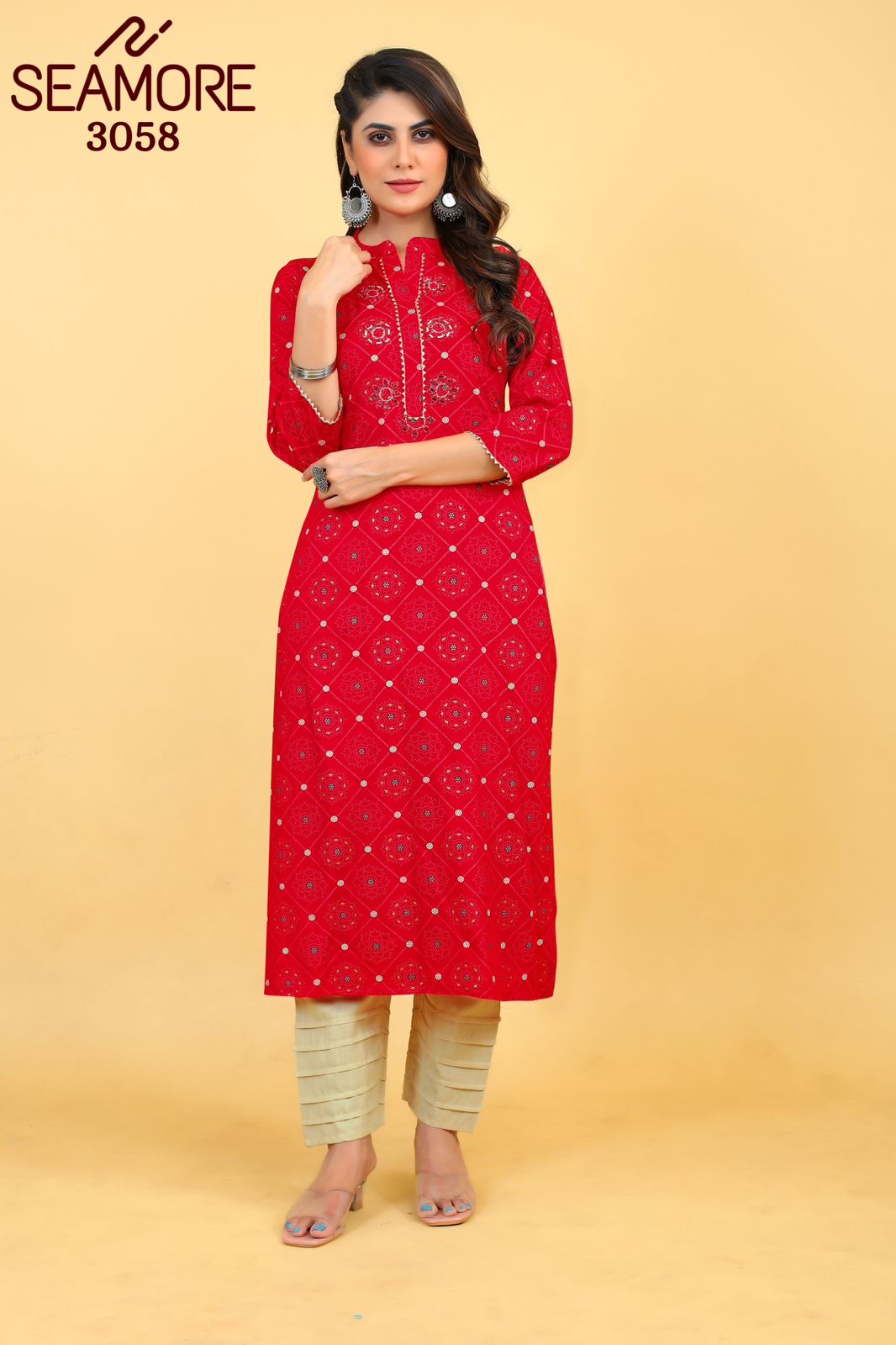 3058 Red Seamore Kurti