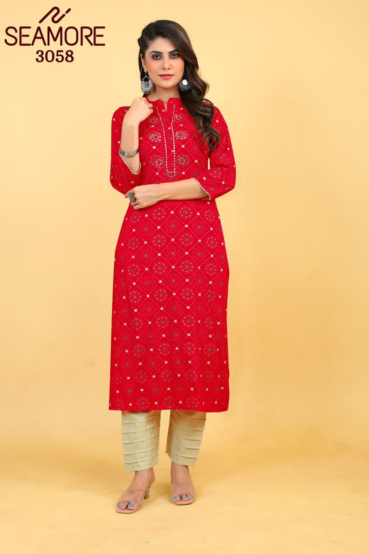 3058 Red Seamore Kurti