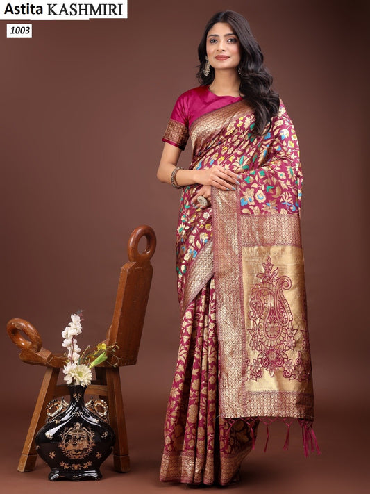 1003 Kashmiri Astita Lichi Silk Sarees