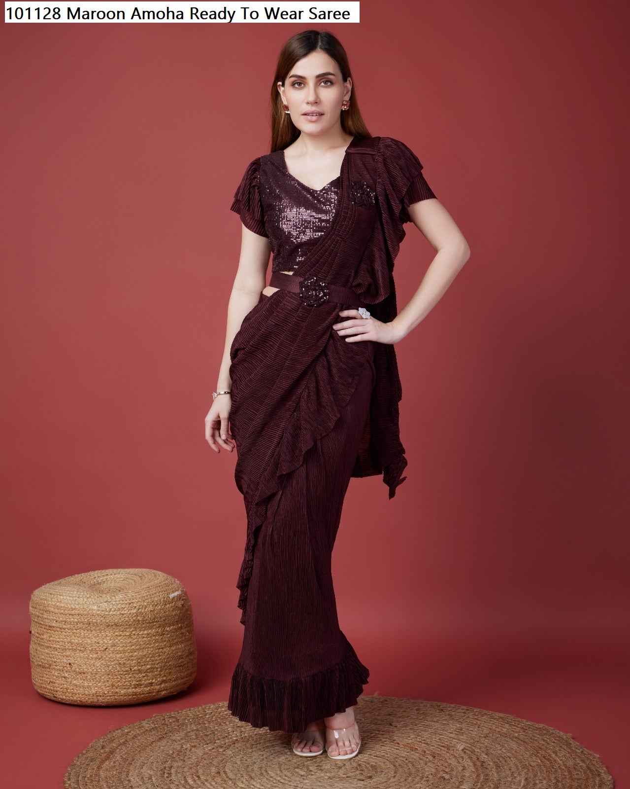 101128 Maroon Amoha Ready To Wear Saree
