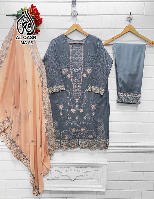 Ma-95Gray Al Qasr Pakistani Readymade Suits