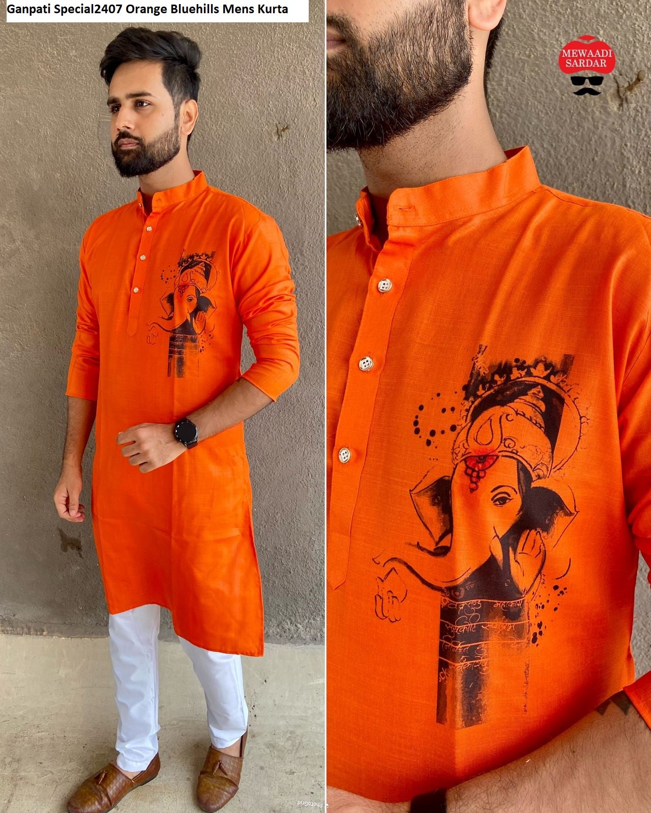 Ganpati Special Mewaadi Sardar Orange Bluehills Mens Kurta