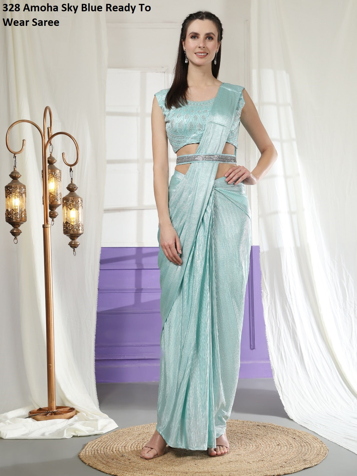 328Sky Blue Amoha Ready To Wear Saree