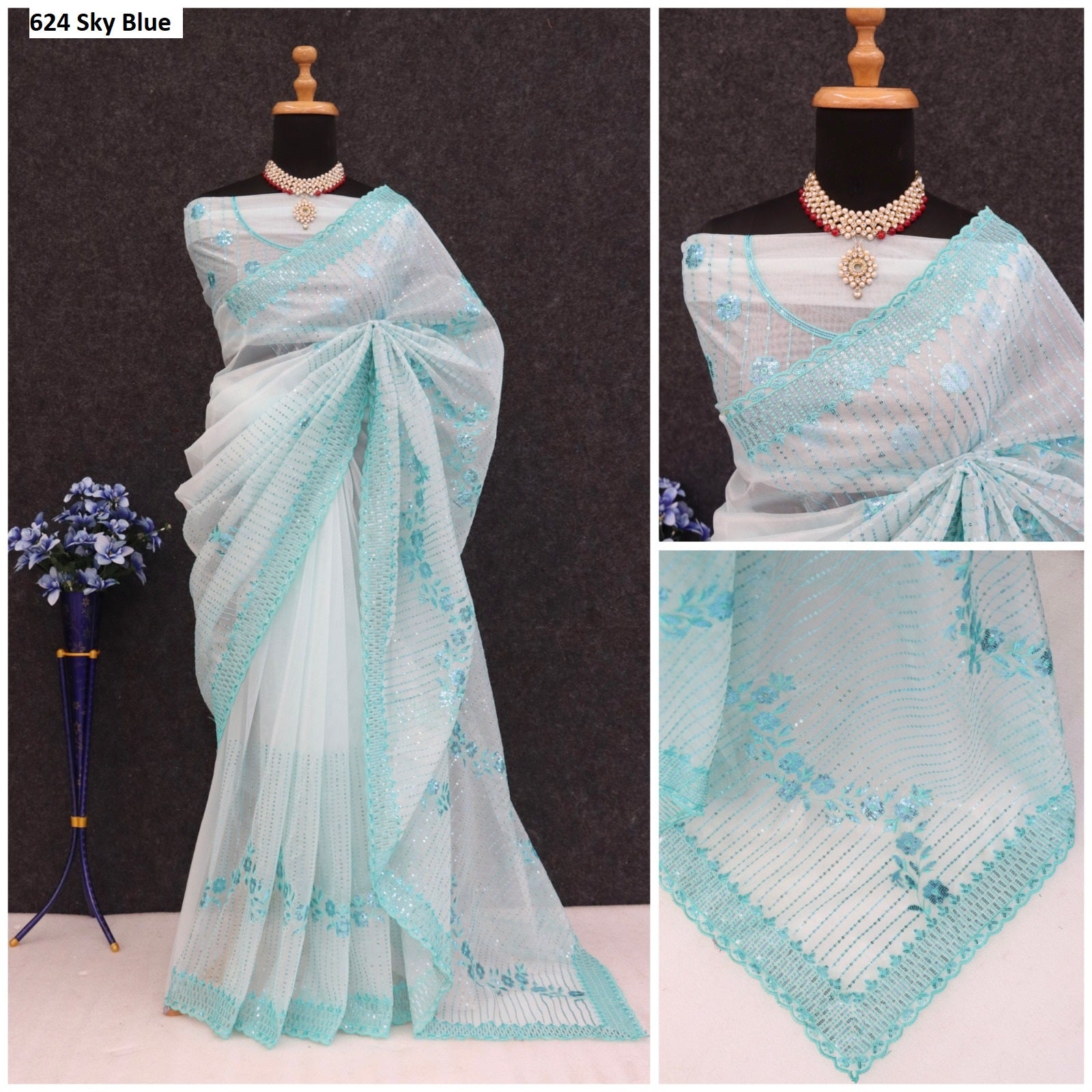 624 Sky Blue Jr Creation Sarees
