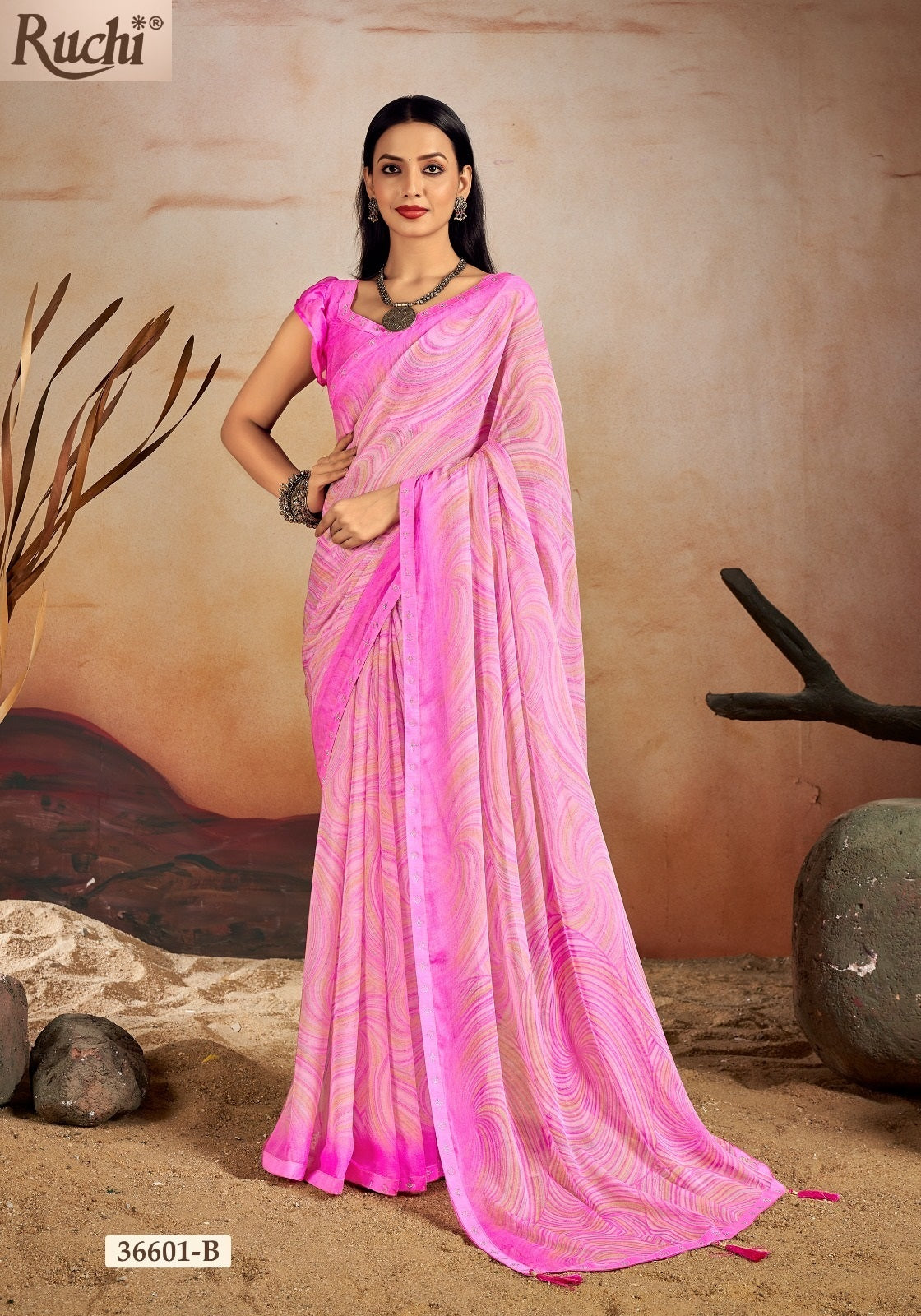 36601-B Vanilla Vol 13 Ruchi Chiffon Sarees