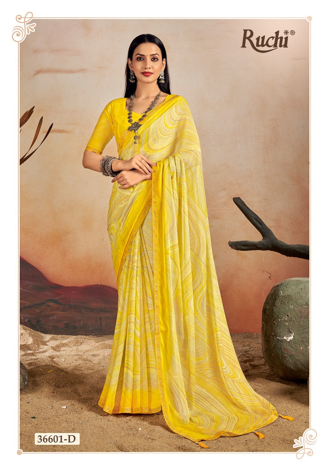 36601-D Vanilla Vol 13 Ruchi Chiffon Sarees