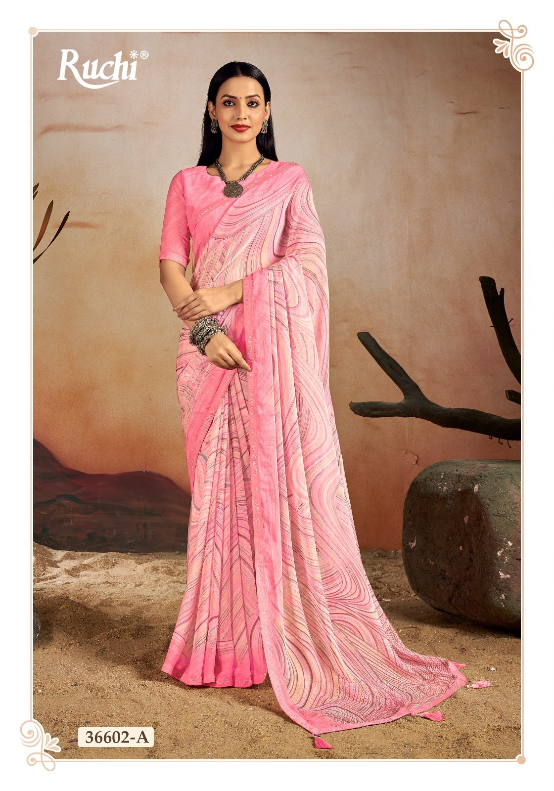 36602-A Vanilla Vol 13 Ruchi Chiffon Sarees
