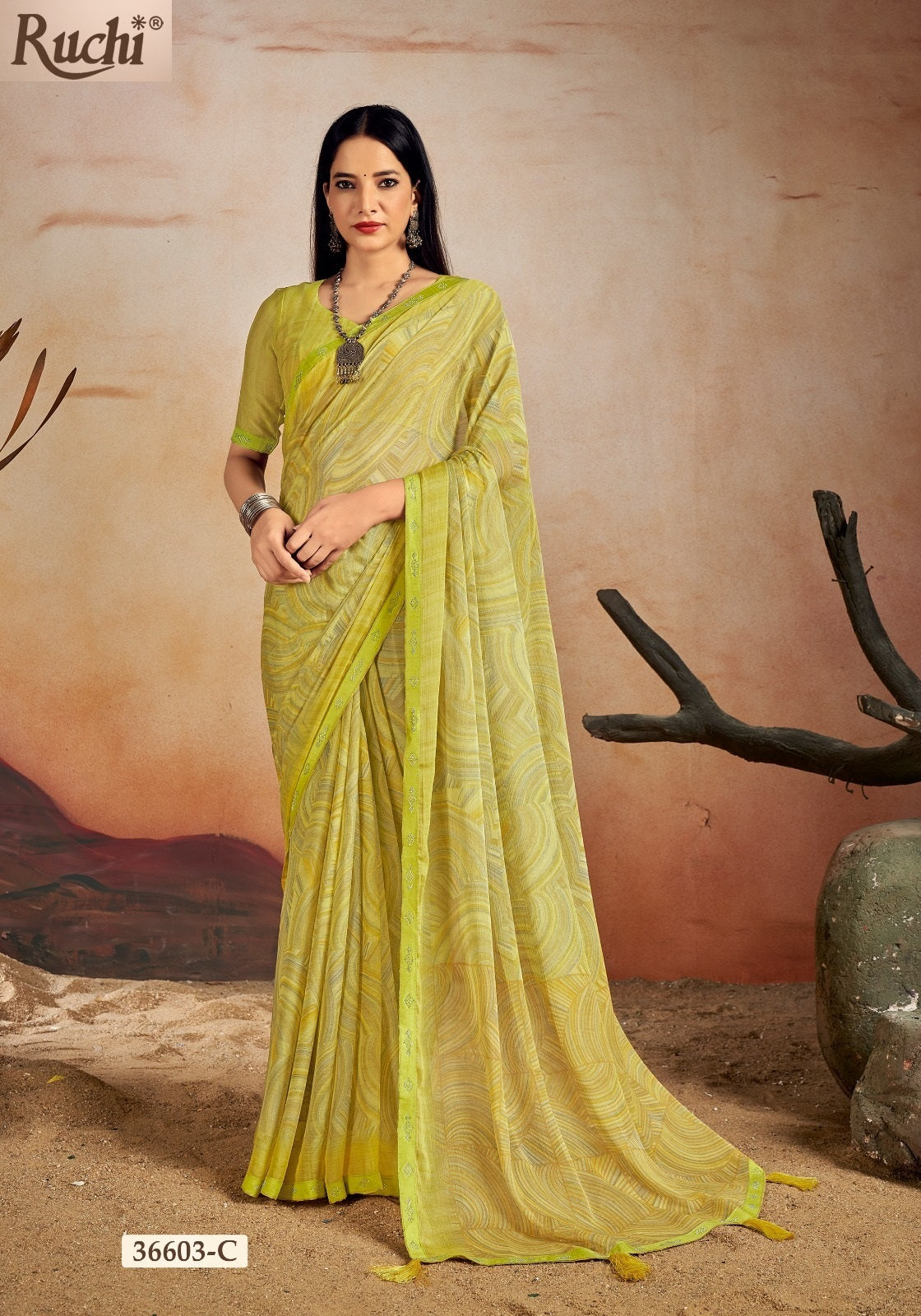 36603-C Vanilla Vol 13 Ruchi Chiffon Sarees