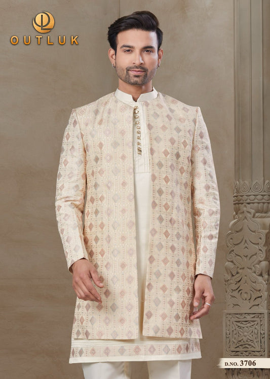 3706 Wedding Collection Vol 37 Outluk Jacket Mens Kurta Pyjama