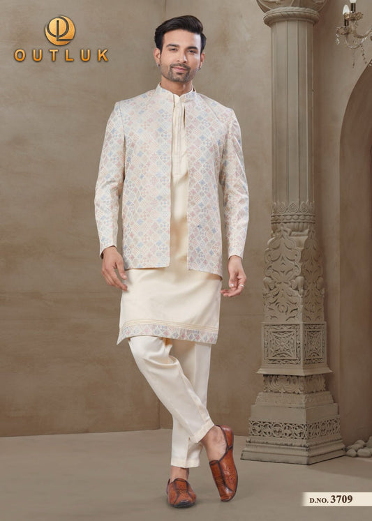 3709 Wedding Collection Vol 37 Outluk Jacket Mens Kurta Pyjama
