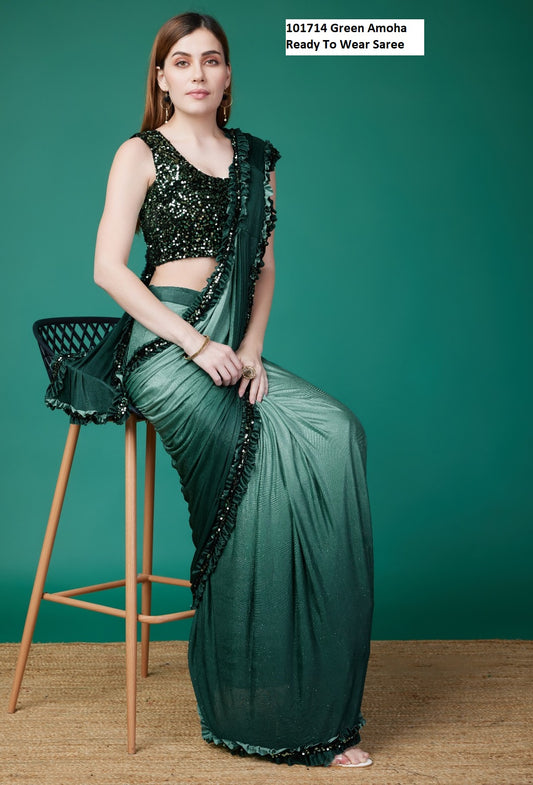 101714 Green Amoha Ready To Wear Saree