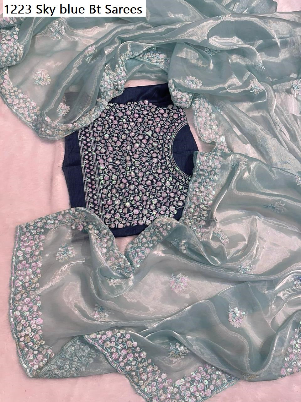 1223 Sky Blue Bt Sarees