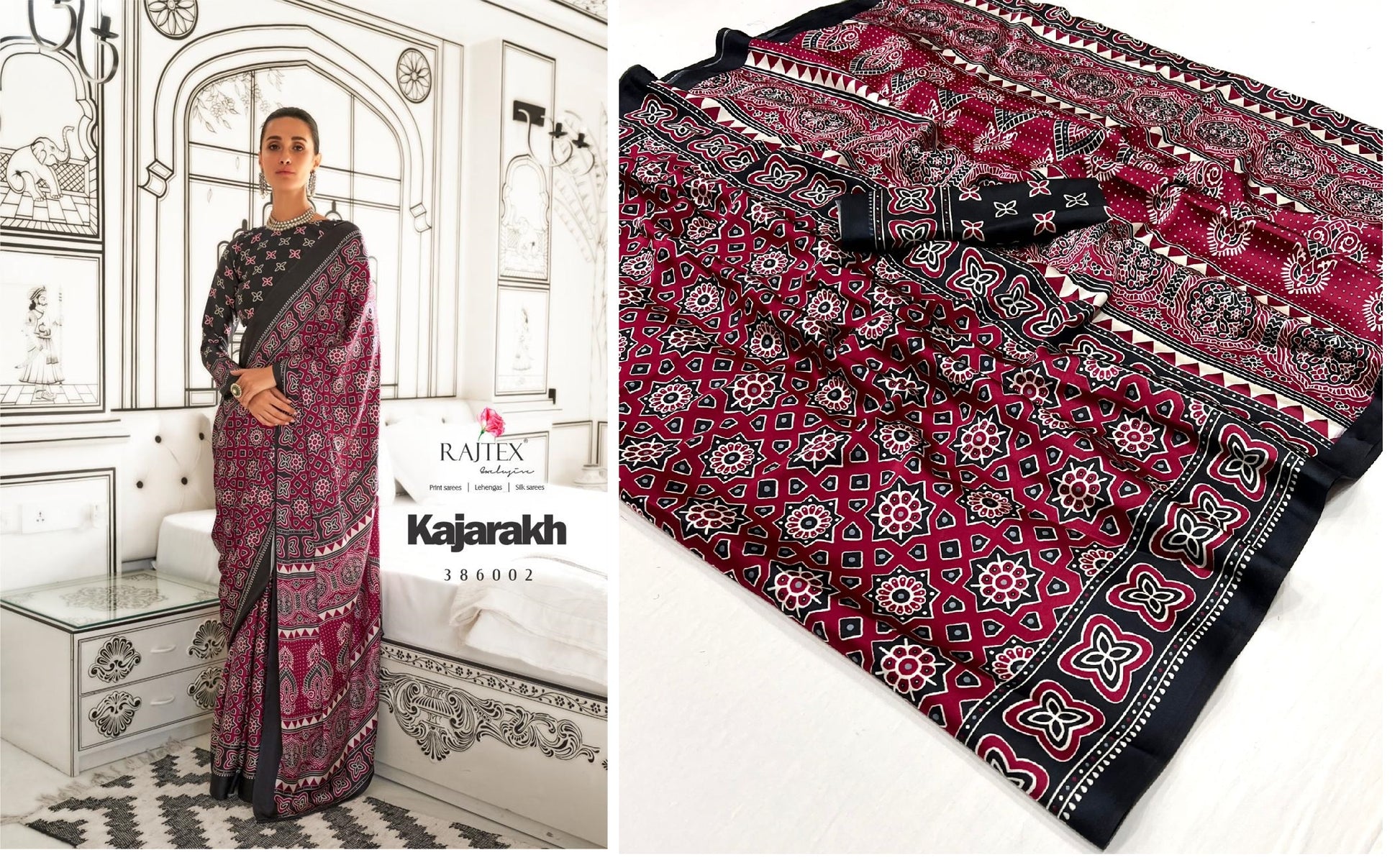 386002 Kajarakh Rajtex Sarees