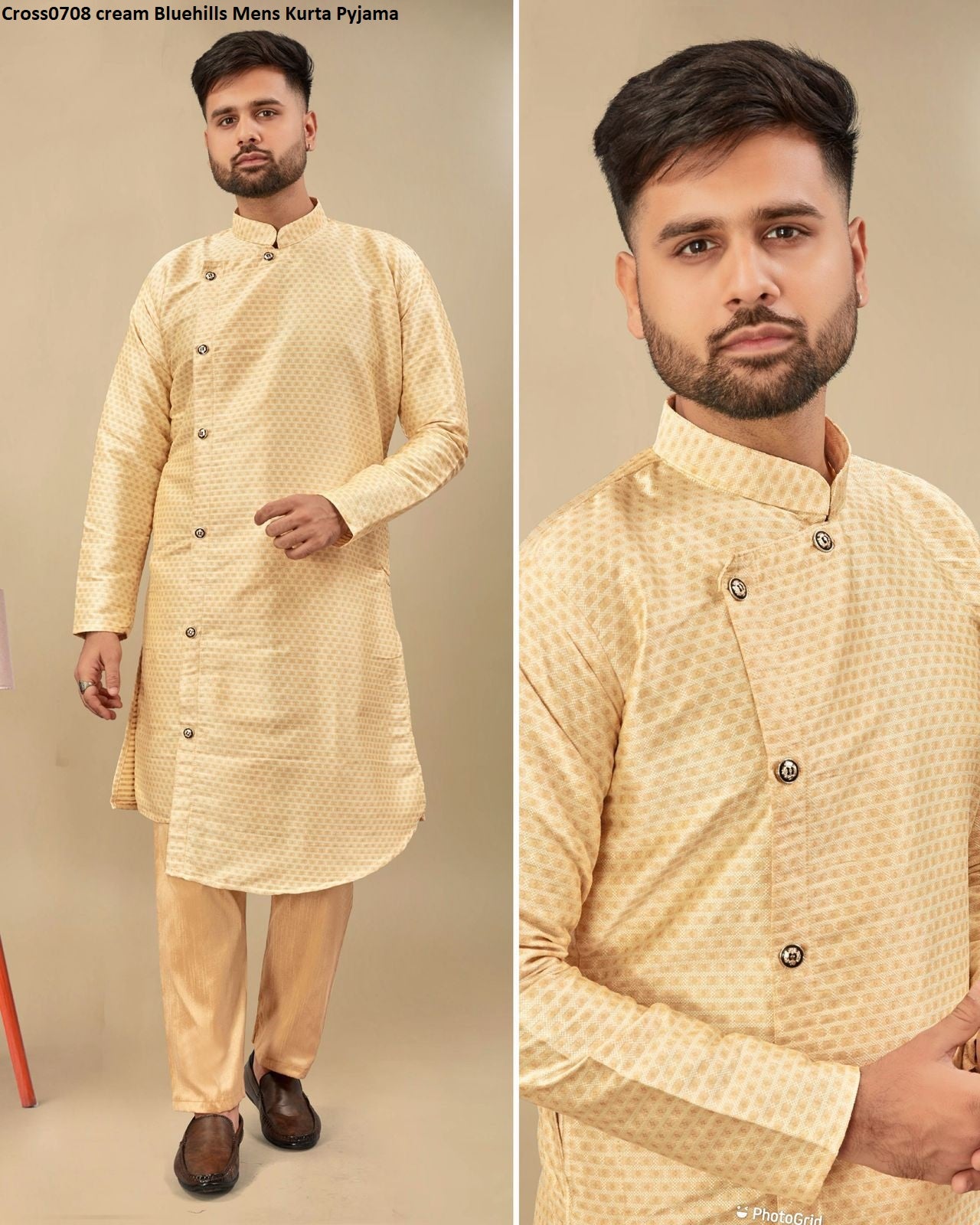 Cross0708Cream Bluehills Mens Kurta Pyjama