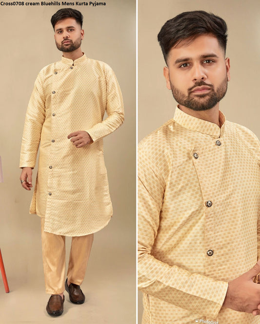 Cross0708Cream Bluehills Mens Kurta Pyjama