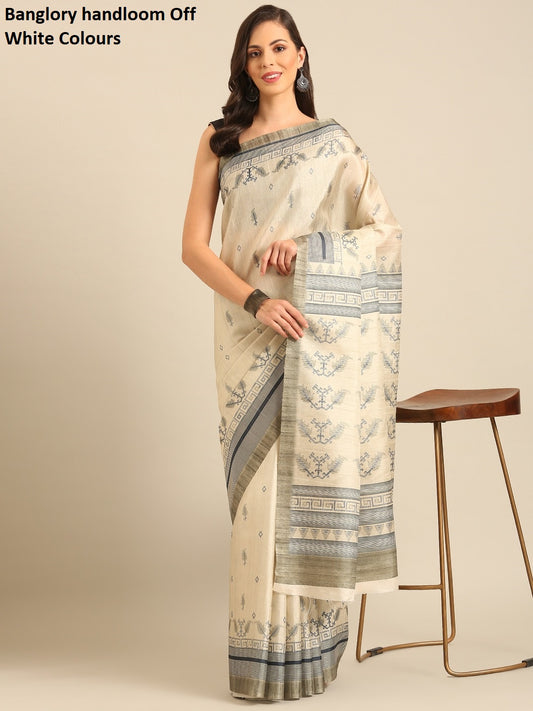 Banglory Handloom Off White Bunawat Sarees