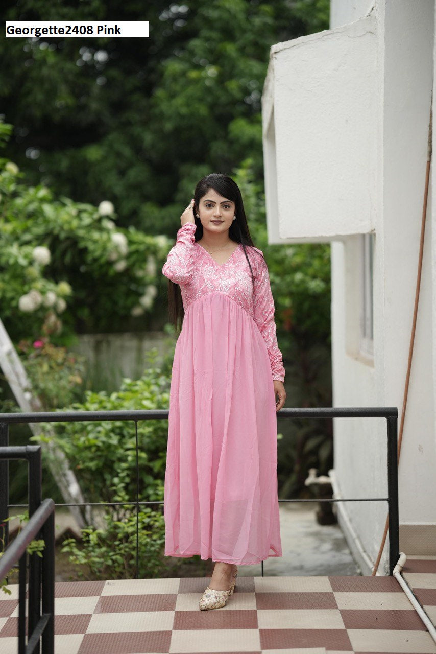 Georgette2408 Pink Rangeela Fabs One Piece Gown