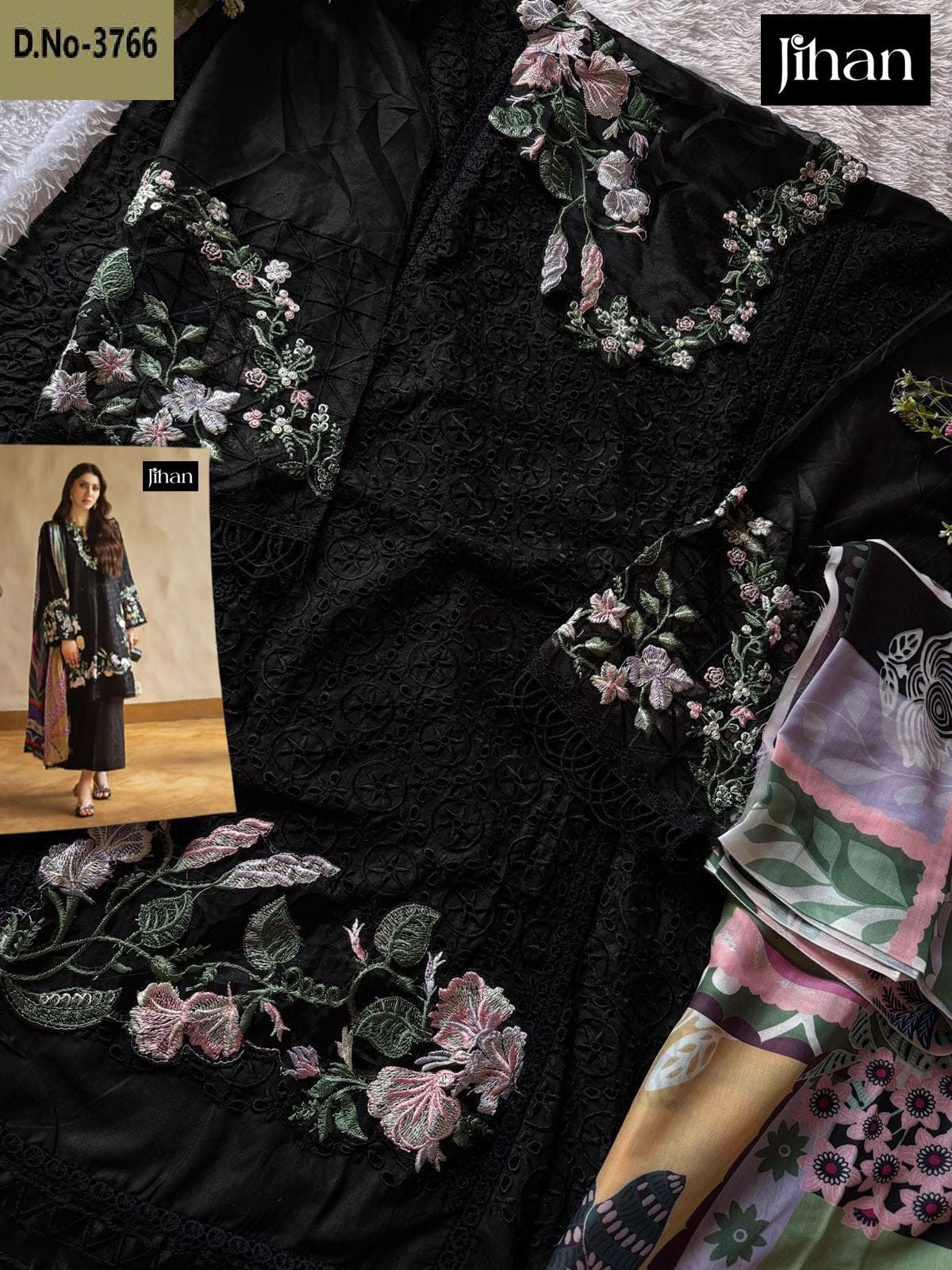 3766 Black Jihan Embroidery Pakistani Salwar Suits