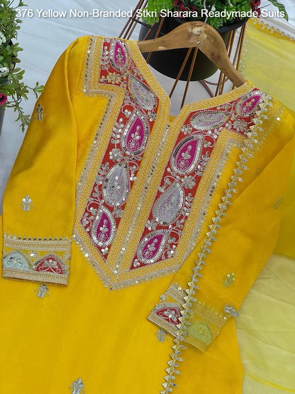 376 Yellow Non-Branded Stkri Sharara Readymade Suits