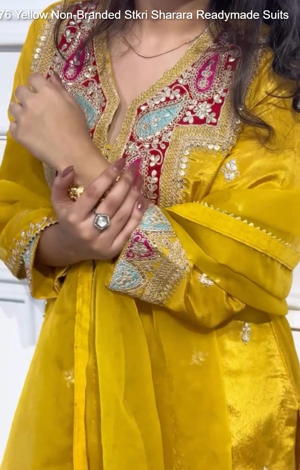 376 Yellow Non-Branded Stkri Sharara Readymade Suits