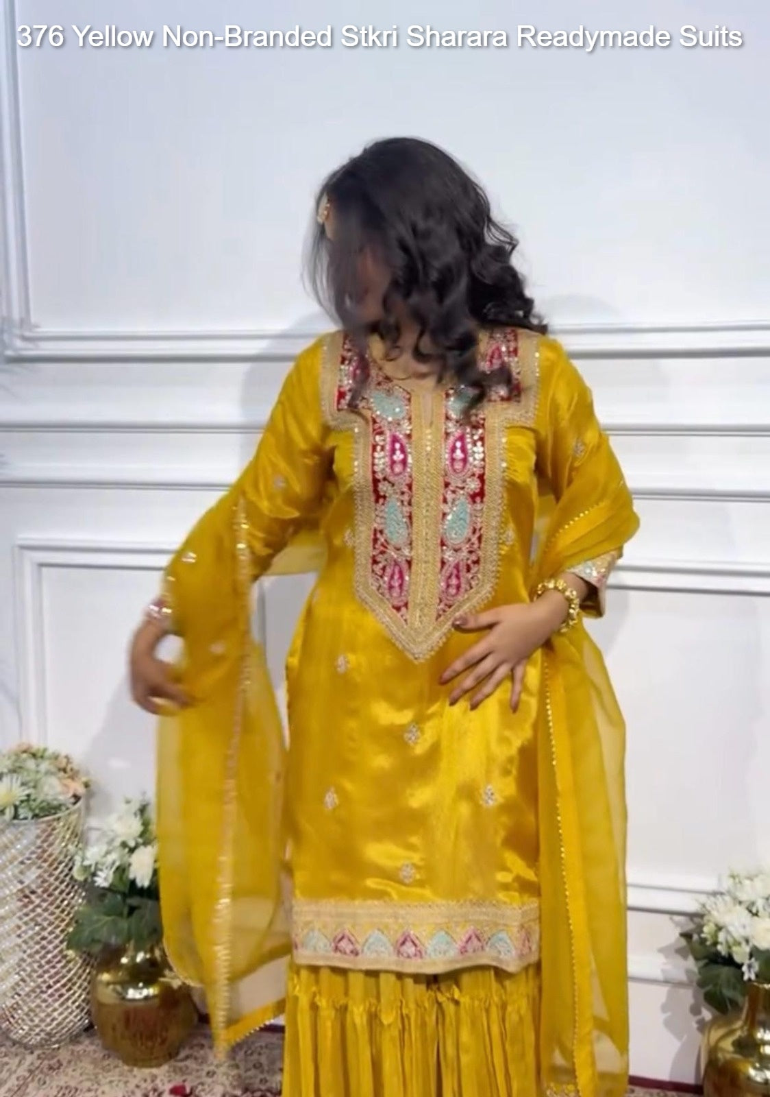 376 Yellow Non-Branded Stkri Sharara Readymade Suits