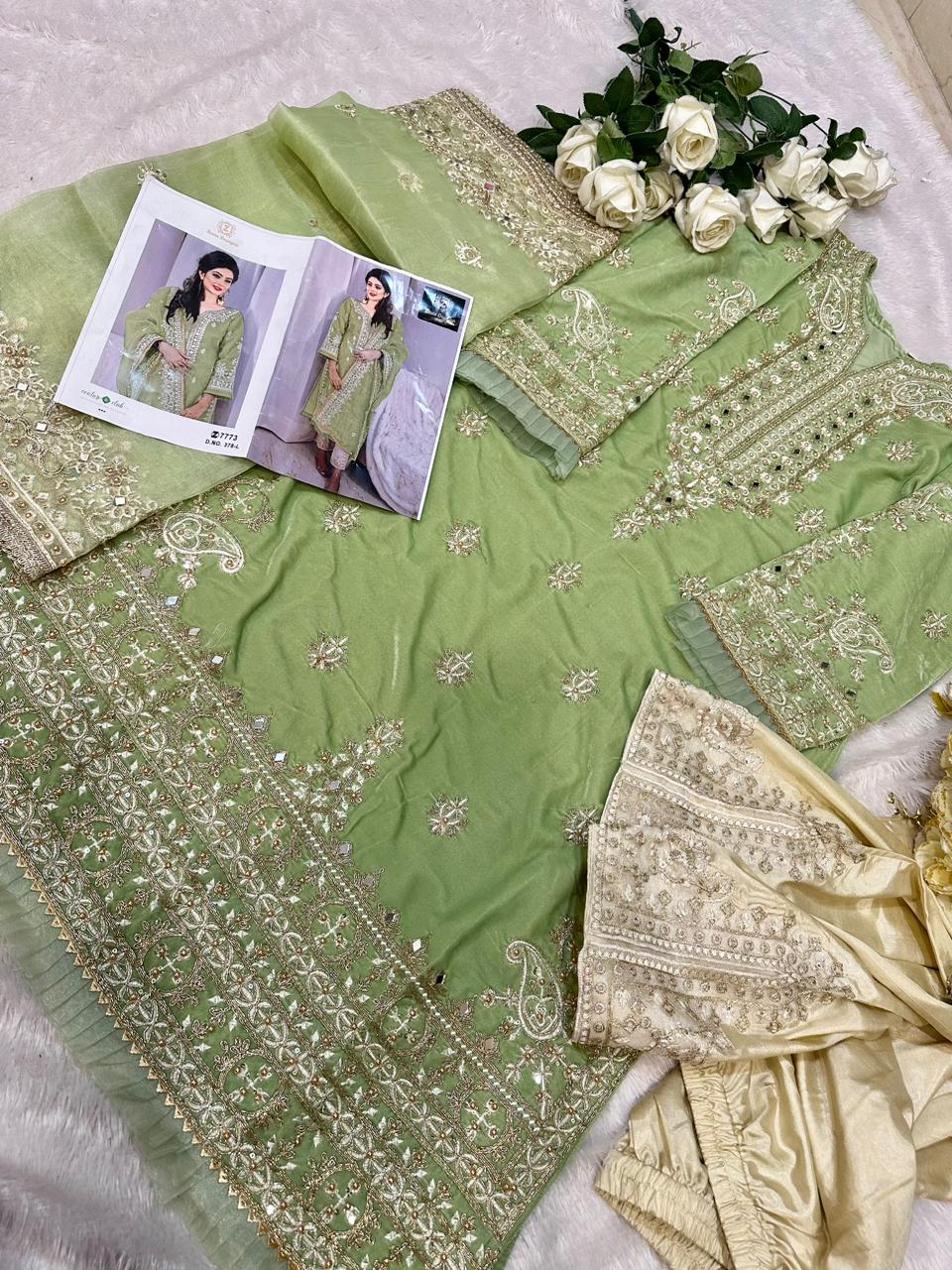 378 Pista Ziaaz Designs Mirror Work Pakistani Salwar Suits