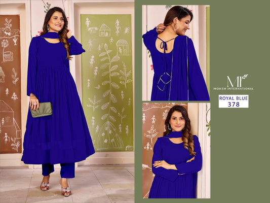 378 Royal Blue Sajni Vol 1 Moksh Premium Georgette Gown Dupatta Set