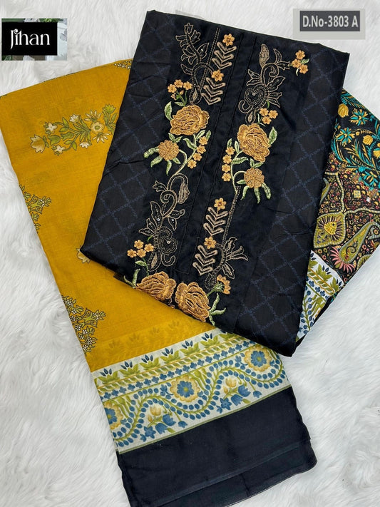 3803-A Black Jihan Printed Pakistani Patch Suits