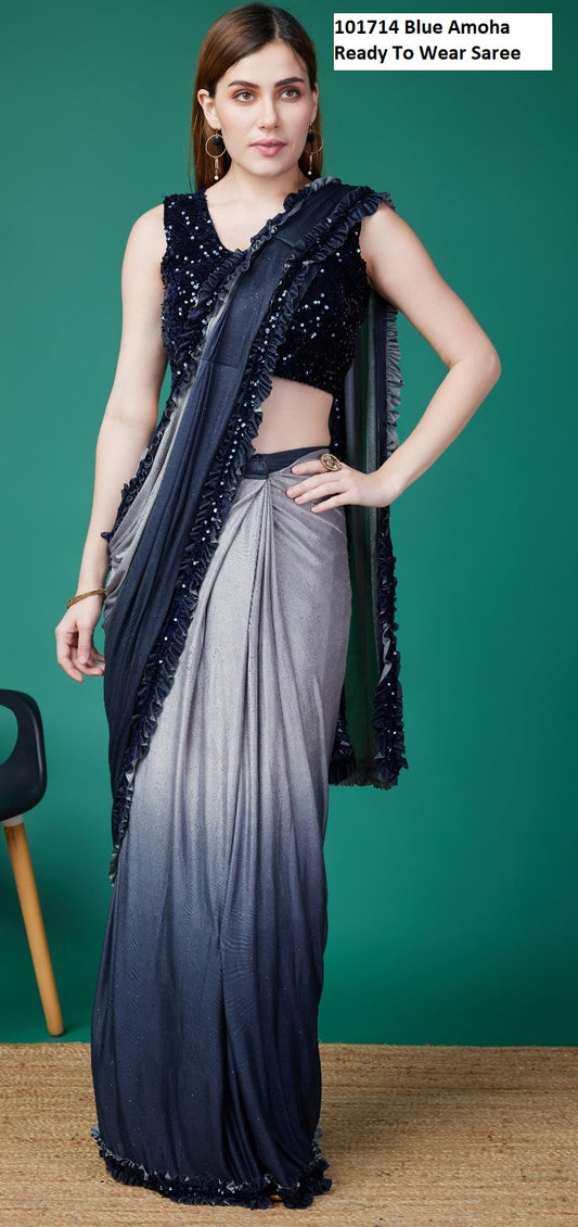 101714 Blue Amoha Ready To Wear Saree