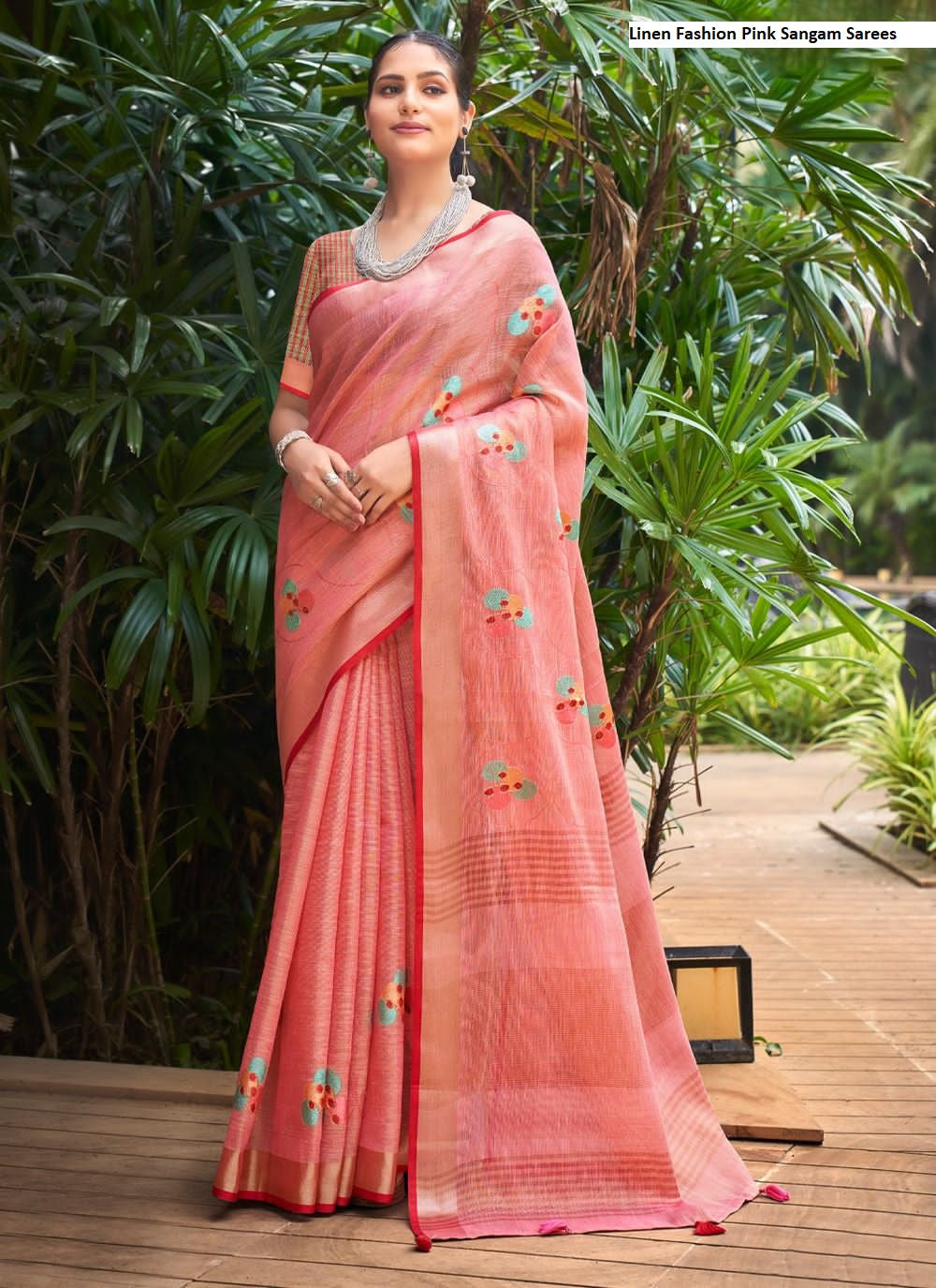 Linen Fashion Pink Sangam Sarees