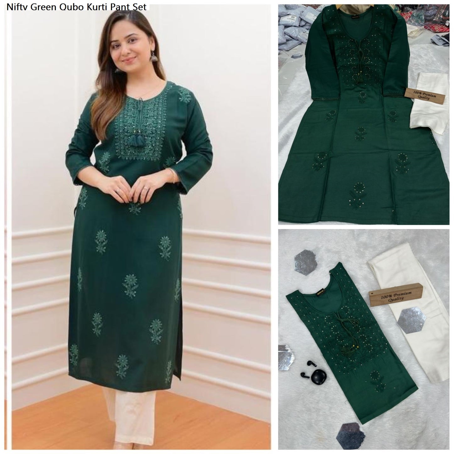 Nifty Green Qubo Kurti Pant Set