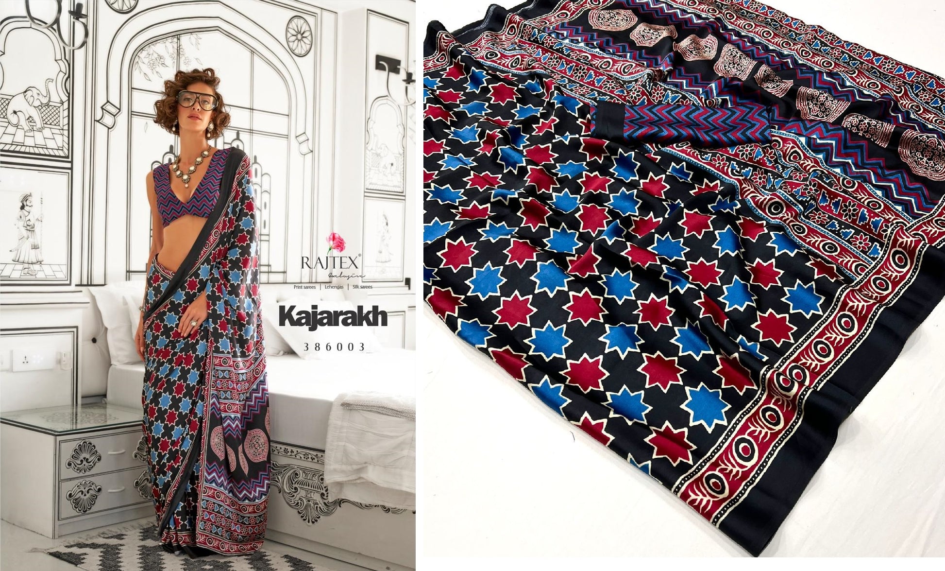 386003 Kajarakh Rajtex Sarees