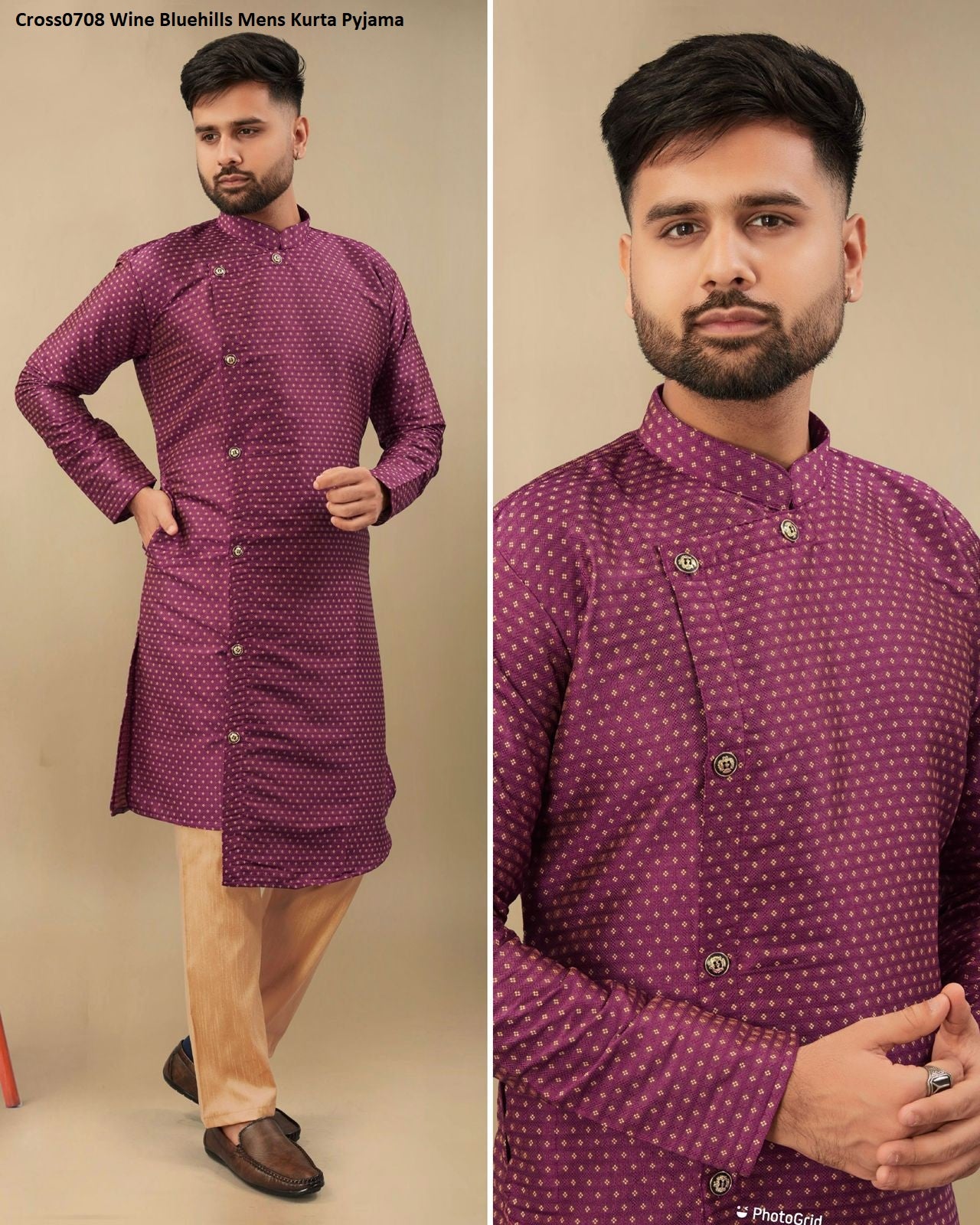 Cross0708 Wine Bluehills Mens Kurta Pyjama