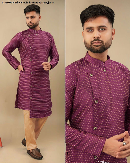 Cross0708 Wine Bluehills Mens Kurta Pyjama