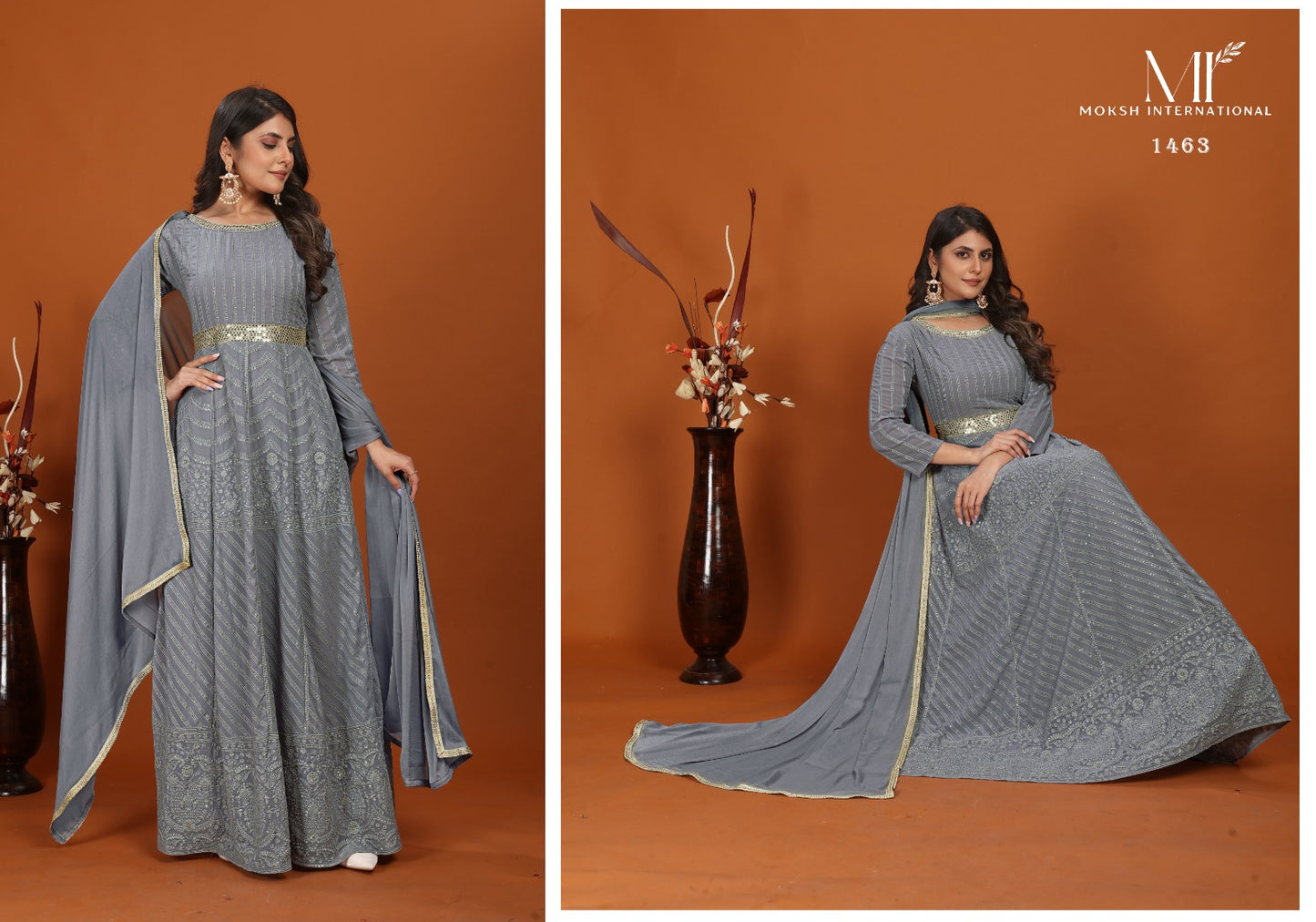 1463 Mahek Vol 1 Moksh Gown Dupatta Set