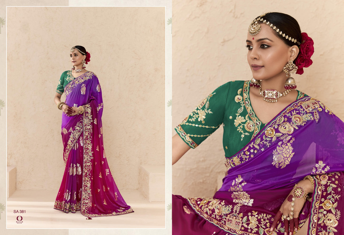 381 Shehnai Sindhuri Kimora Embroidery Sarees