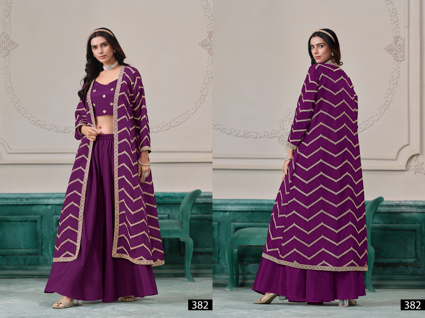 382 Vol 38 Anjubaa Chinon Crop Top Plazzo Set
