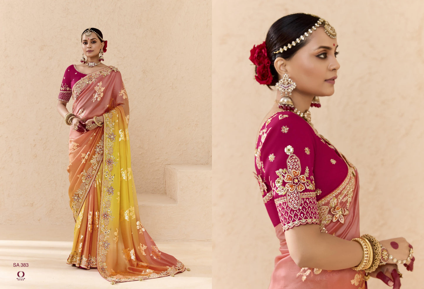 383 Shehnai Sindhuri Kimora Embroidery Sarees