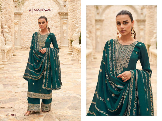 9685 Ogaan Aashirwad Creation Unstitched Suits